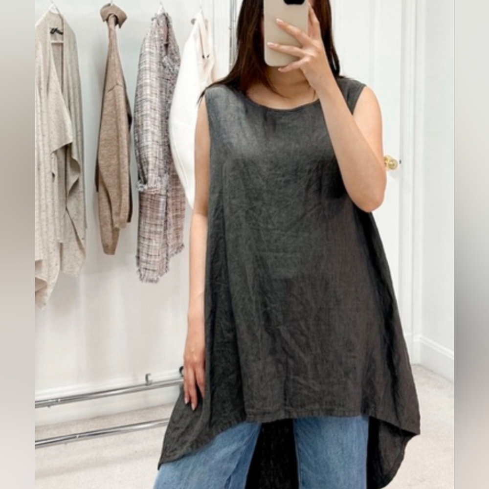 bryn Walker Sleeveless High-Low Tunic - Charcoal